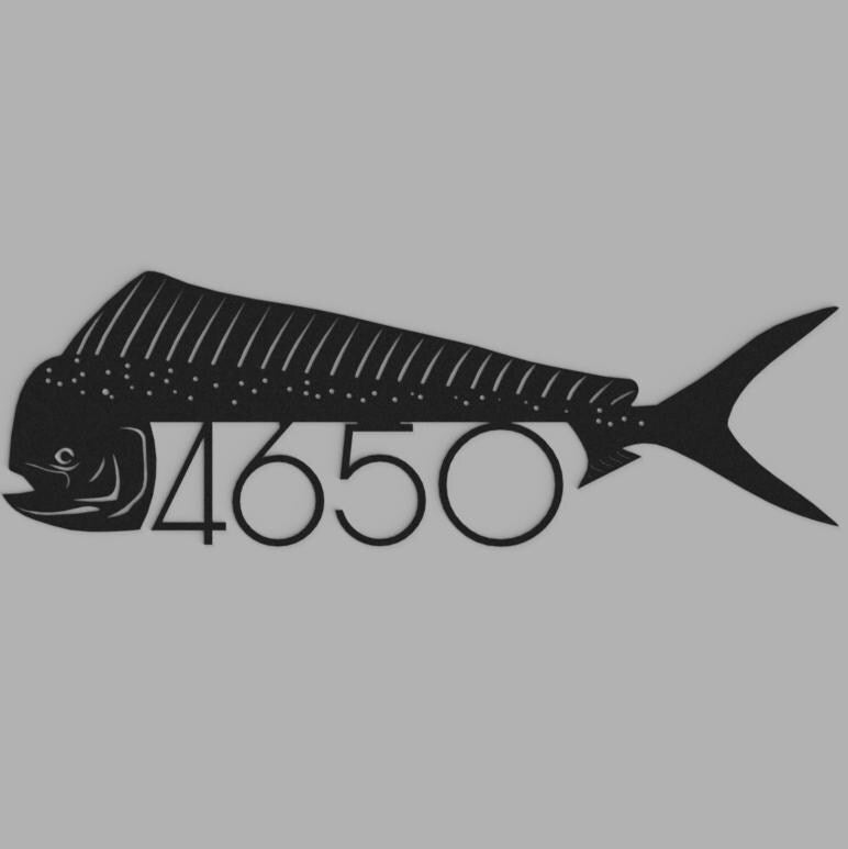 Mahi Fish Address Sign – Personalized Metal Coastal House Number - BENEC Designs