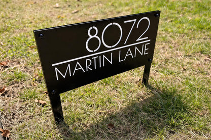 Personalized Modern Double-Sided Metal Address Sign: Reflective House Number Yard Stakes - BENEC Designs