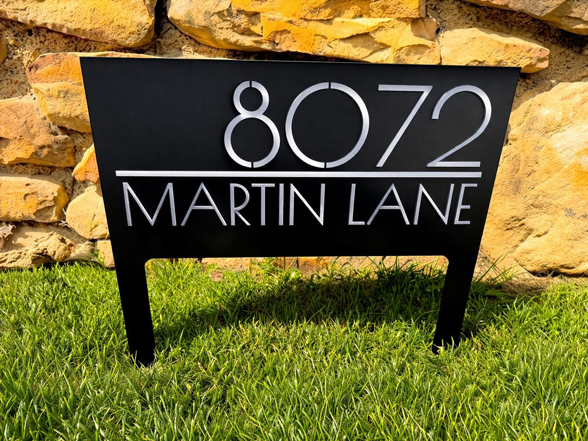 Personalized Modern Double-Sided Metal Address Sign: Reflective House Number Yard Stakes - BENEC Designs