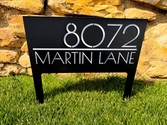 Personalized Modern Double-Sided Metal Address Sign: Reflective House Number Yard Stakes - BENEC Designs