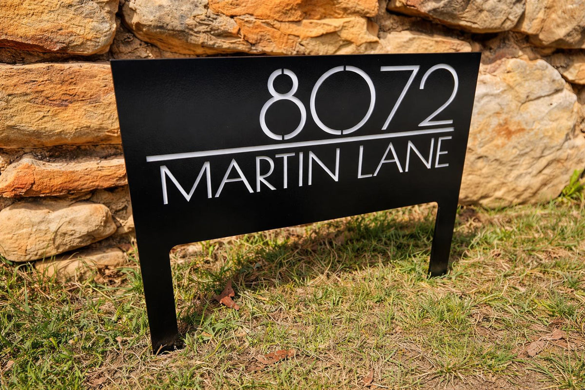 Personalized Modern Double-Sided Metal Address Sign: Reflective House Number Yard Stakes - BENEC Designs