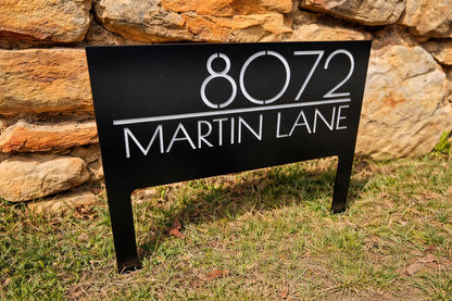 Personalized Modern Double-Sided Metal Address Sign: Reflective House Number Yard Stakes - BENEC Designs