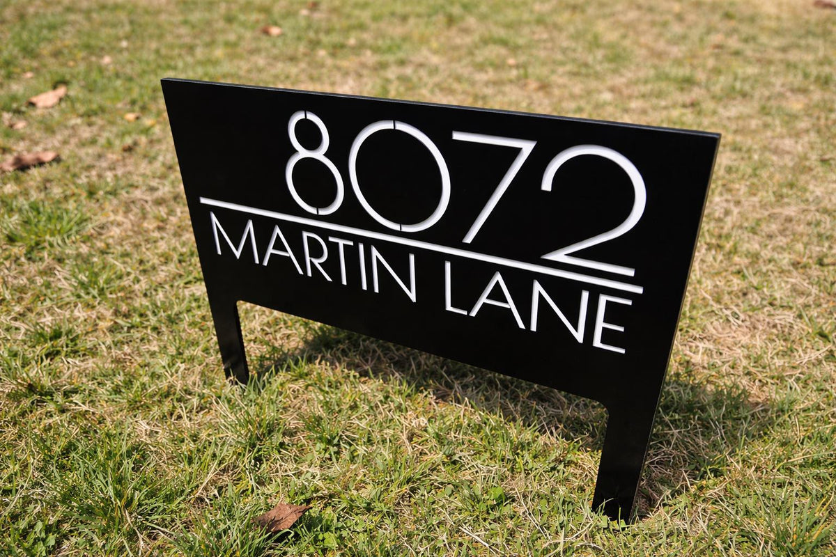 Personalized Modern Double-Sided Metal Address Sign: Reflective House Number Yard Stakes - BENEC Designs