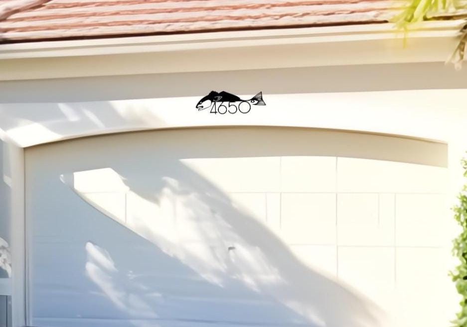 Redfish Address Sign | Custom Metal House Number | Coastal Fishing Decor | Nautical Outdoor Sign - BENEC Designs