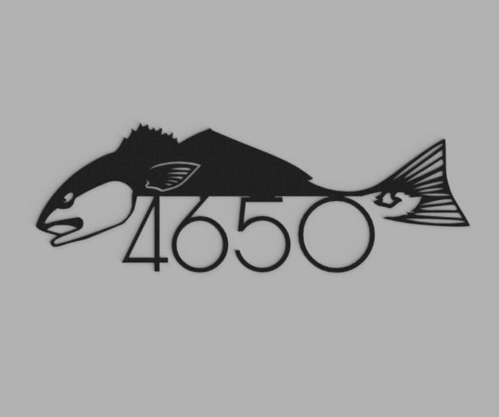 Redfish Address Sign | Custom Metal House Number | Coastal Fishing Decor | Nautical Outdoor Sign - BENEC Designs