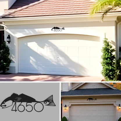 Redfish Address Sign | Custom Metal House Number | Coastal Fishing Decor | Nautical Outdoor Sign - BENEC Designs