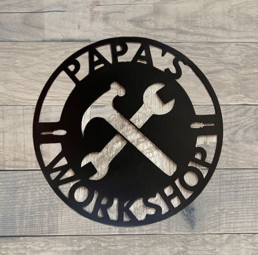 Black Steel Papa’s Workshop Sign - BENEC Designs