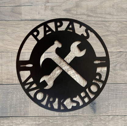 Black Steel Papa’s Workshop Sign